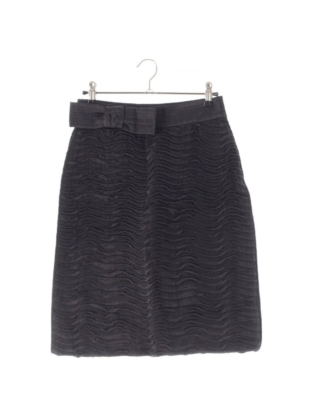 Prada Archive Silk Gathered Design Ribbon Skirt Black 38